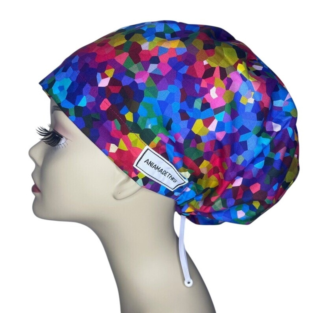 Geometric‎ Print Scrub Hat Surgical Cap Adjustable Tie Back Multicolor Workwear